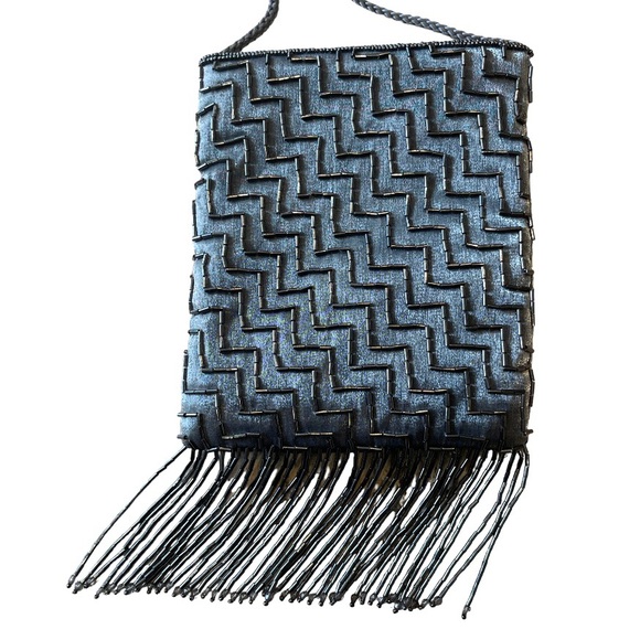 SASHA NEW YORK | NWOT Silver/Gray Beaded Fringe Evening Bag w/ Strap - Picture 3 of 9